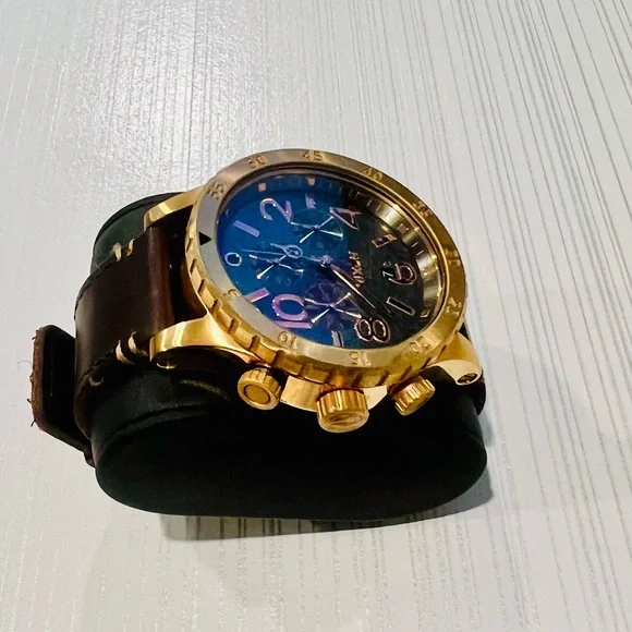 Nixon Rose Gold and Brown Leather Chronograph Watch 48-20 - Picture 7 of 8